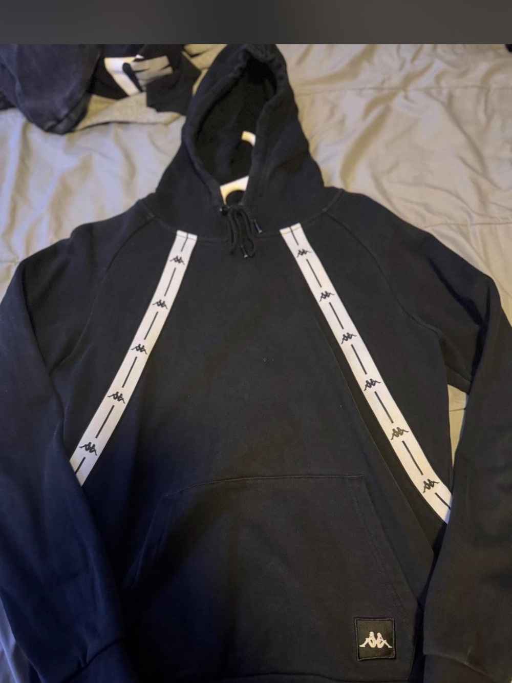Kappa Black Hoodie with White Logo Tape